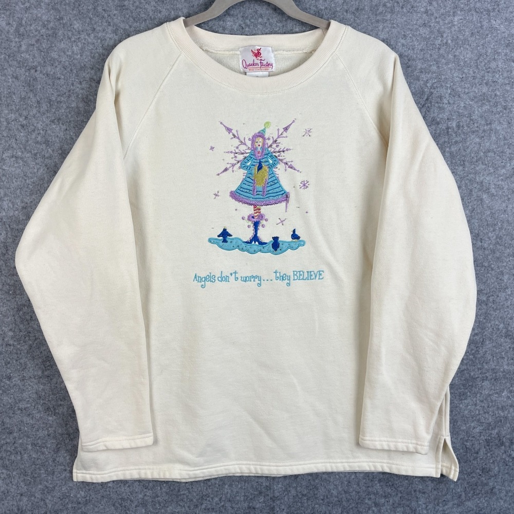 VTG Quacker Factory Sweatshirt Womens XL Angel Embroidery Beaded Artsy Holiday